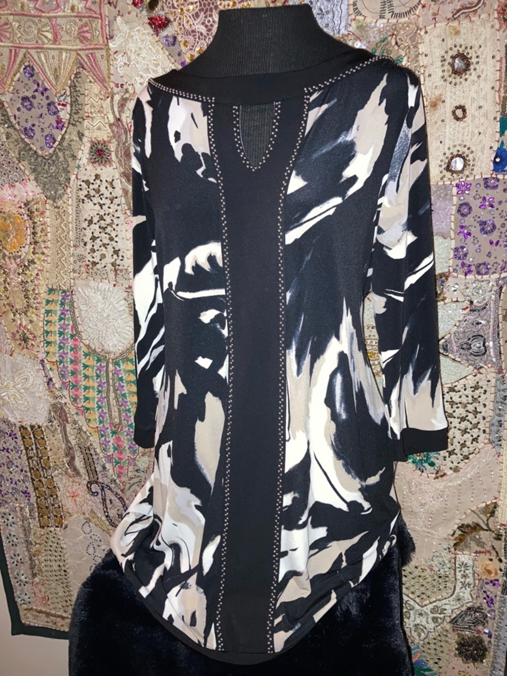 Style & Co. Black and Cream Abstract Print Tunic